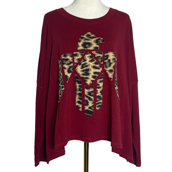 Ariat Women's Jungle Queen Top Sz L Red Animal Print Oversized Boxy Cropped EUC - Picture 2 of 11
